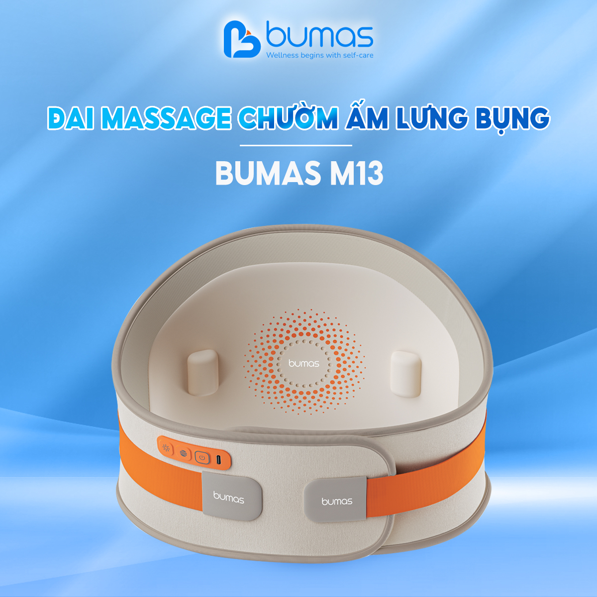 Đai Massage Bụng Kinh BUMAS M13, Chườm Nóng Thảo Dược, Giảm Đau Lưng Bụng, Giảm Nhức Mỏi - Hàng chính hãng