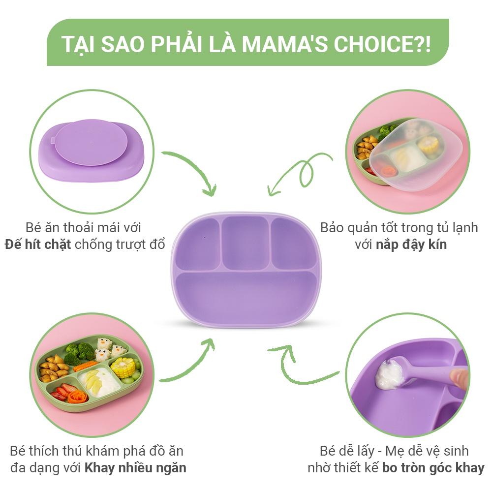 Khay Ăn Dặm Silicone Mama's Choice 2023, Giúp Bé Ăn Dặm Dễ Dàng Với Thiết Kế Đặc Biệt Đế Hít Chống Trượt Đổ và Nắp Đậy