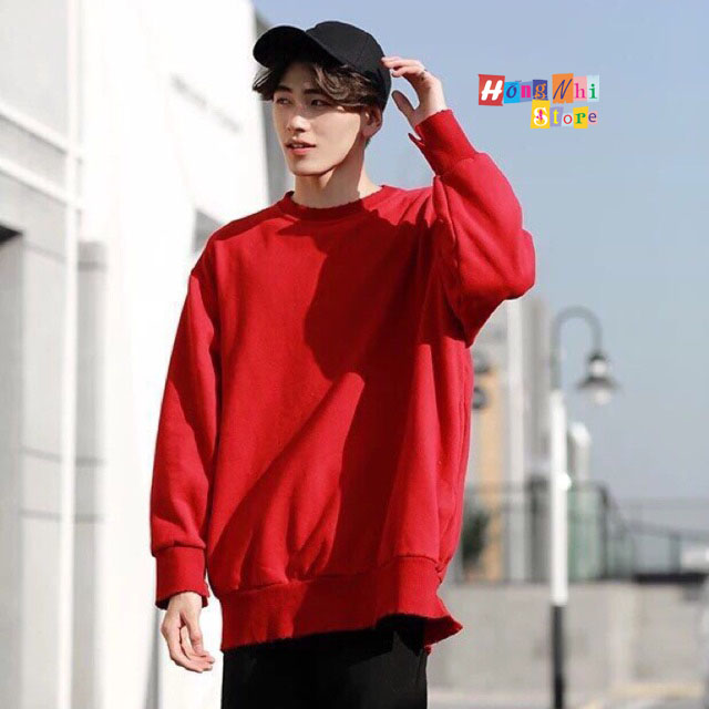 Áo Sweater Trơn Chất Nỉ Lót Bông Màu Đỏ Tươi - Sweater Unisex - MM