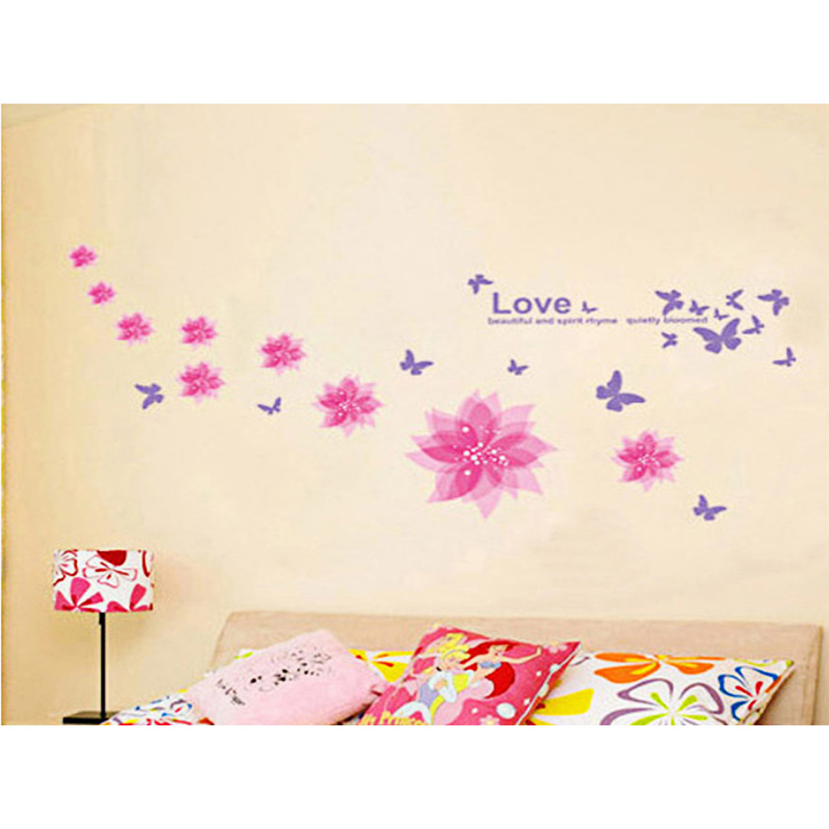 Decal dán tường hoa pha lê hồng 8 cánh