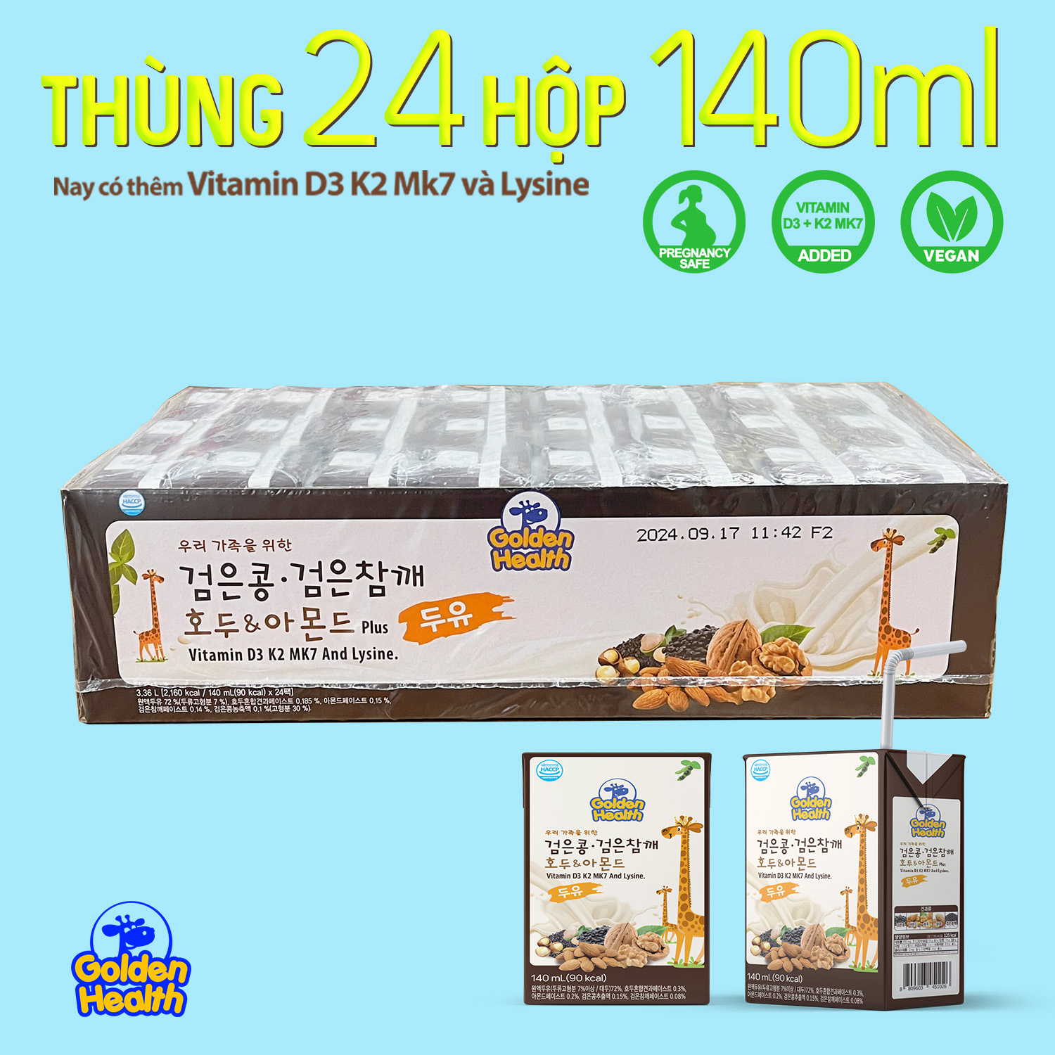 Sữa óc chó tăng chiều cao Golden Health Hàn Quốc - Hộp 140ml - Thùng 24 hộp