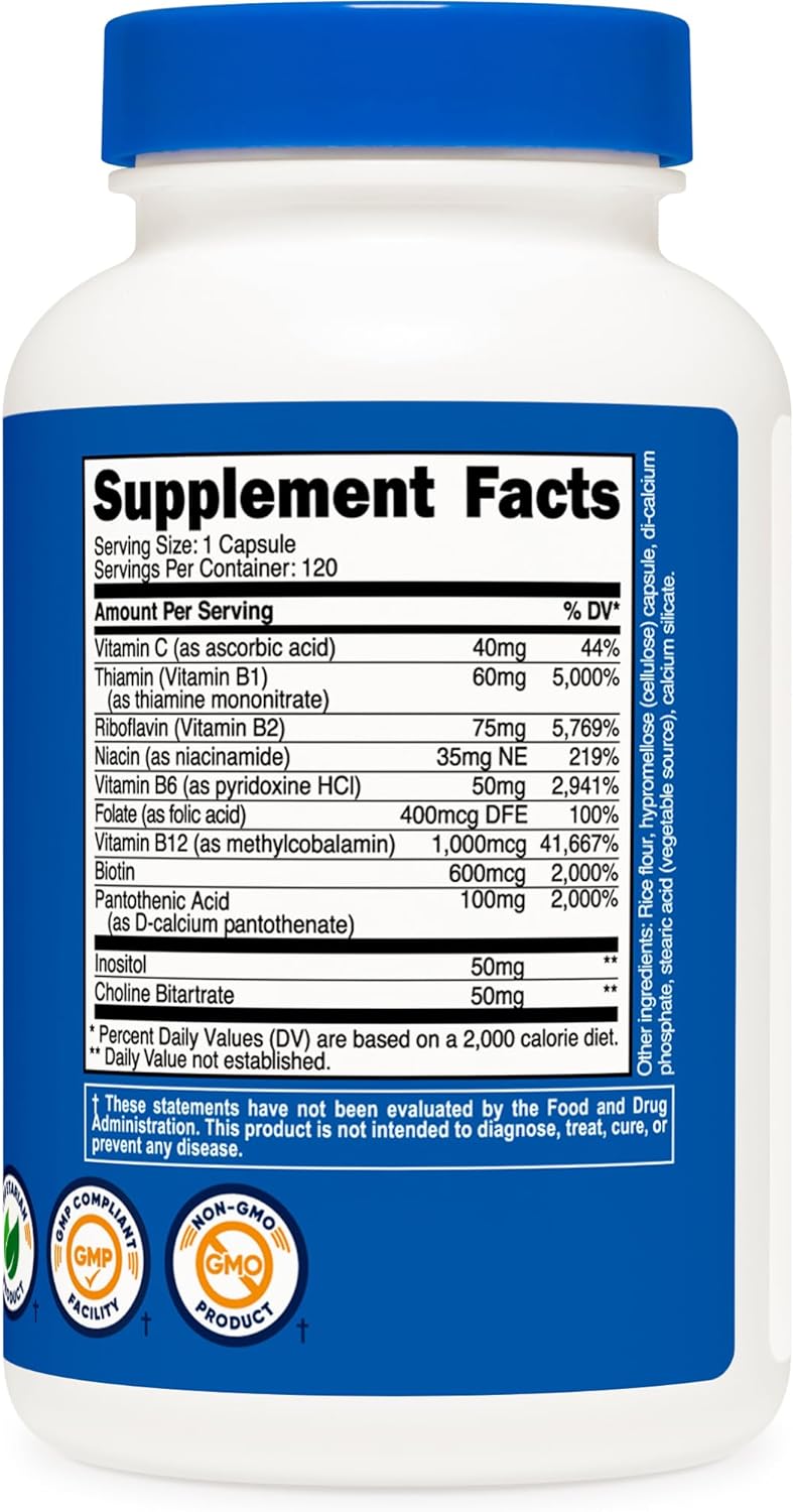 Nutricost Vitamin B Complex 460mg (120 viên) - Giảm Mệt Mỏi, Căng Thẳng, Tăng Sức Khỏe Tập Luyện Và Phát Triển Cơ