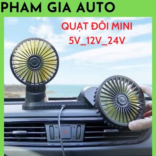 Quạt Đôi Taplo Ô Tô Xe Hơi – Nhỏ Gọn, Gió Mạnh, Cao Cấp, Xoay Linh Hoạt , đèn