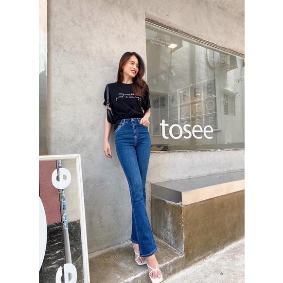 Quần jeans nữ loe lưng cao tôn dáng