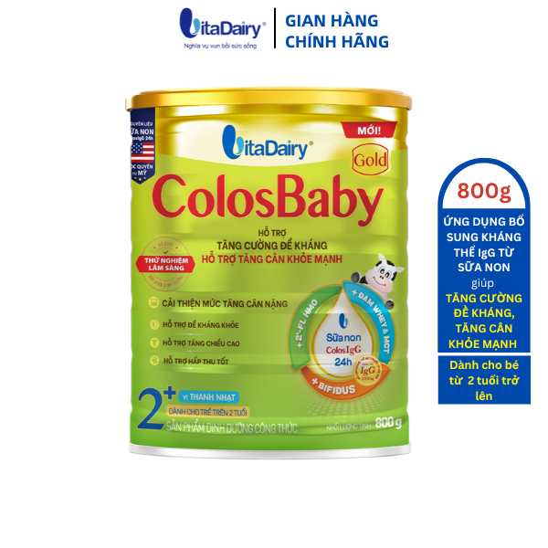 Sữa non Colosbaby Gold (MỚI) 2+ 800g, sữa bột giúp bé tăng cường đề kháng, tăng cân vượt trội - VitaDairy