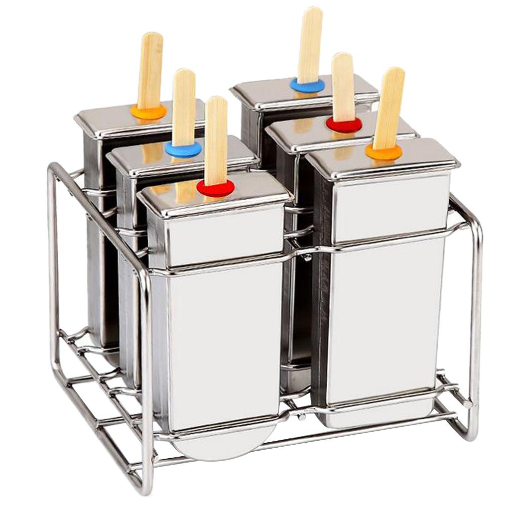 DIY 6 Cells Stainless Steel Popsicle Ice Cream Ice Pop Mold w/ Holder Rack B
