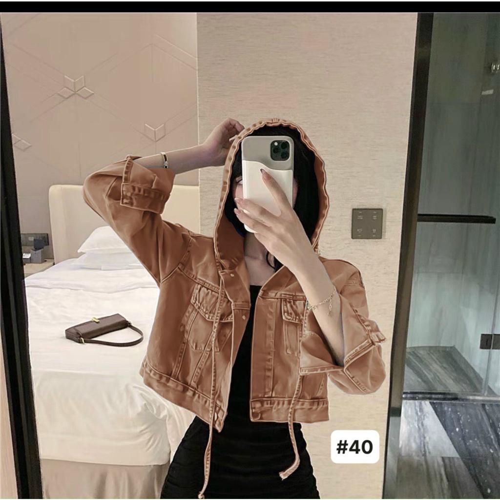 Áo khoác croptop kaki nón nữ