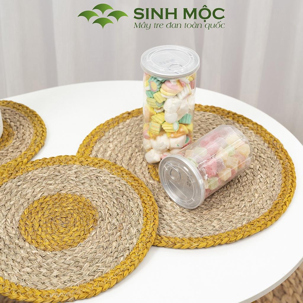 Tấm lót cói tự nhiên pha vàng, lót bàn ăn, lót ly, lót cốc, Decor chụp ảnh, tấm lót Sinh Mộc - M2002