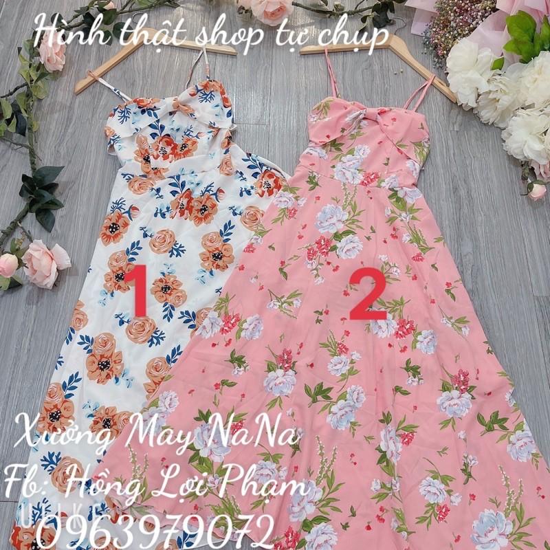 Đầm maxi hoa 2 dây có mút ngực