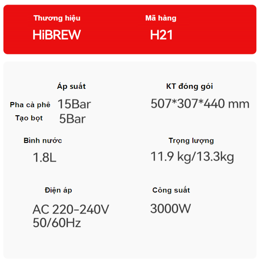 Máy pha cà phê Espresso, Cappuccino, Latte chuyên nghiệp thương hiệu HiBREW H21 - Công suất 3000W - Hàng chính hãng