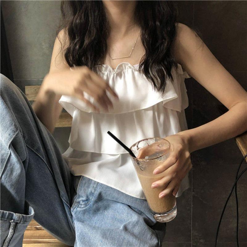 Áo hai dây, Áo croptop trễ vai bánh bèo tiểu thư nhiều tầng xinh xắn đi dã ngoại đi chơi đi du lịch thoáng mát AO003