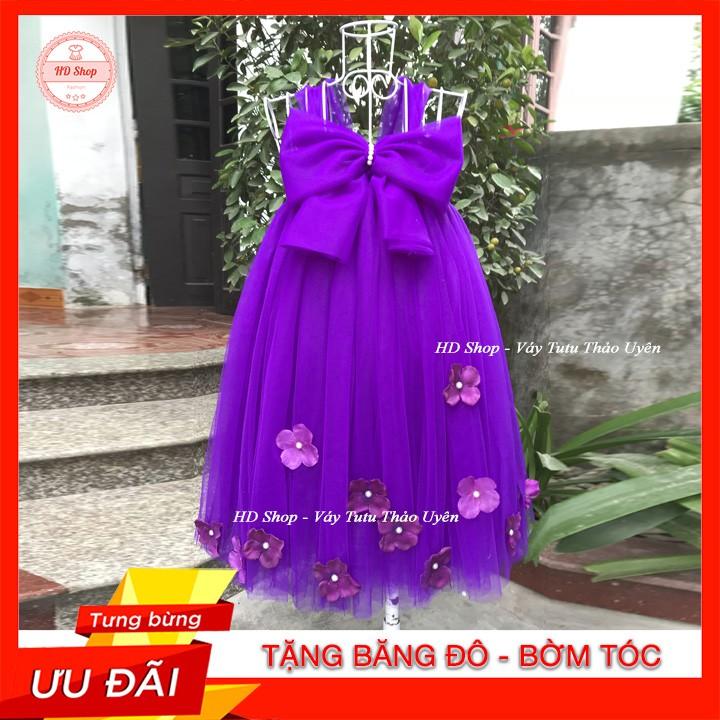 Đầm cho bé ️️ Đầm tím nơ hoa rơi tc cho bé gái từ 0 đến 6 tuổi