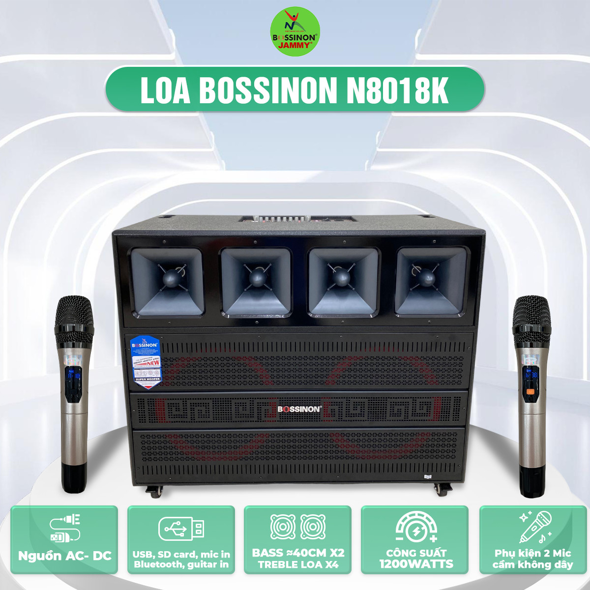 Loa tủ 4 tấc đôi Bossinon 28018K - _Kích thước: 995(W) x 470 (D) x 830 (H)mm _Công suất: 1200Watts - Hàng Chính Hãng