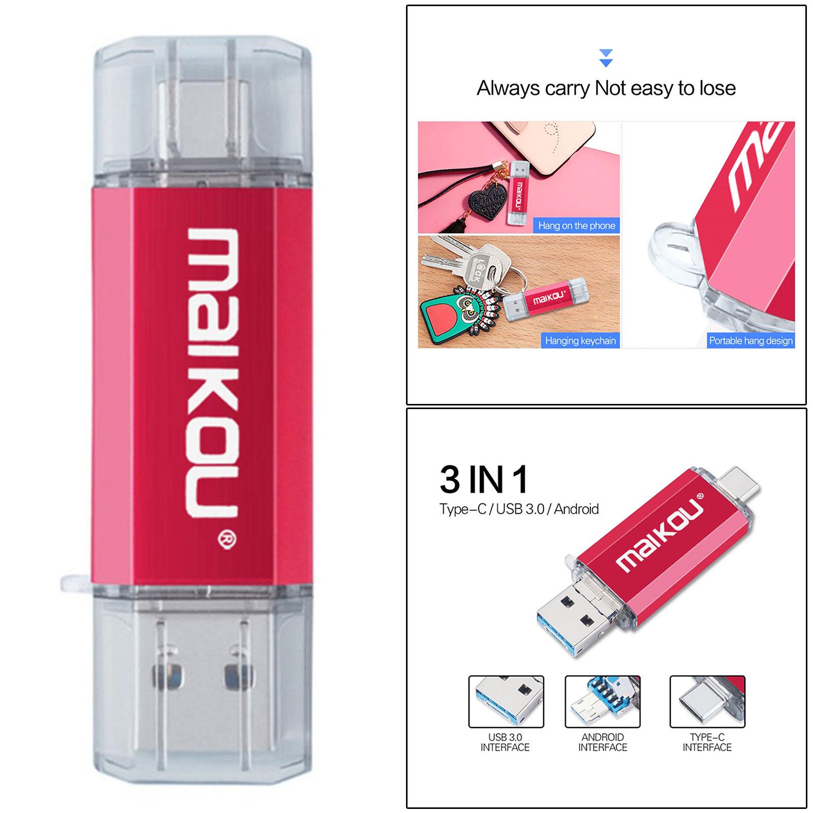 32GB USB 3.0 3-in-1 Type-C Flash Drive And Micro USB Flash Drive for IOS / Android PC Red
