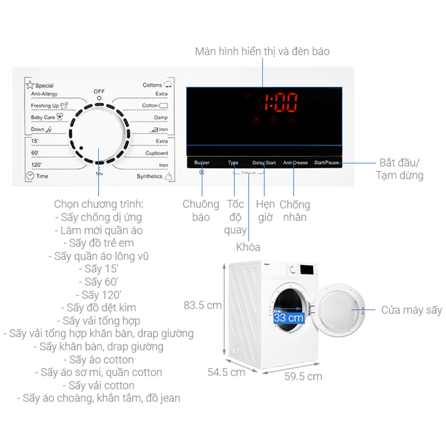 Máy Sấy Cửa Trước Galanz 7 Kg DV-70T5C(W) - Chỉ giao tại HCM