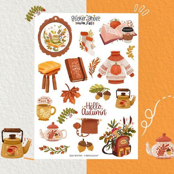 Sticker sheet hello fall- chuyên dán, trang trí sổ nhật kí, sổ tay | Bullet journal sticker - unim062