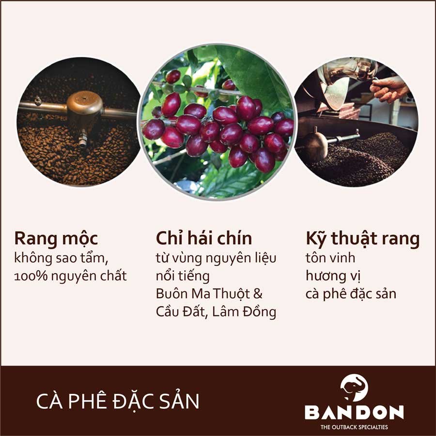 Cà phê phin nguyên chất rang xay mộc sạch BANDON THINK 450g đắng dịu, thơm ngát - Cà phê đặc sản (30% Arbica Cầu Đất Full wash, 70% Robusta Buôn Ma Thuột Dry)