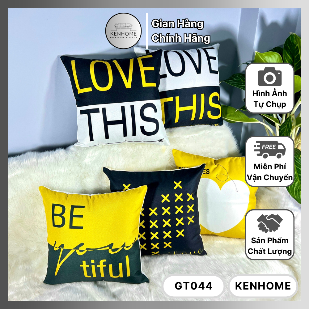 Gối Sofa Love This Vàng Đen - Gối Tựa Lưng Sofa Họa Tiết Đơn Giản, Trẻ Trung - Vải Bố Cao Cấp - Kích Thước 45X45cm