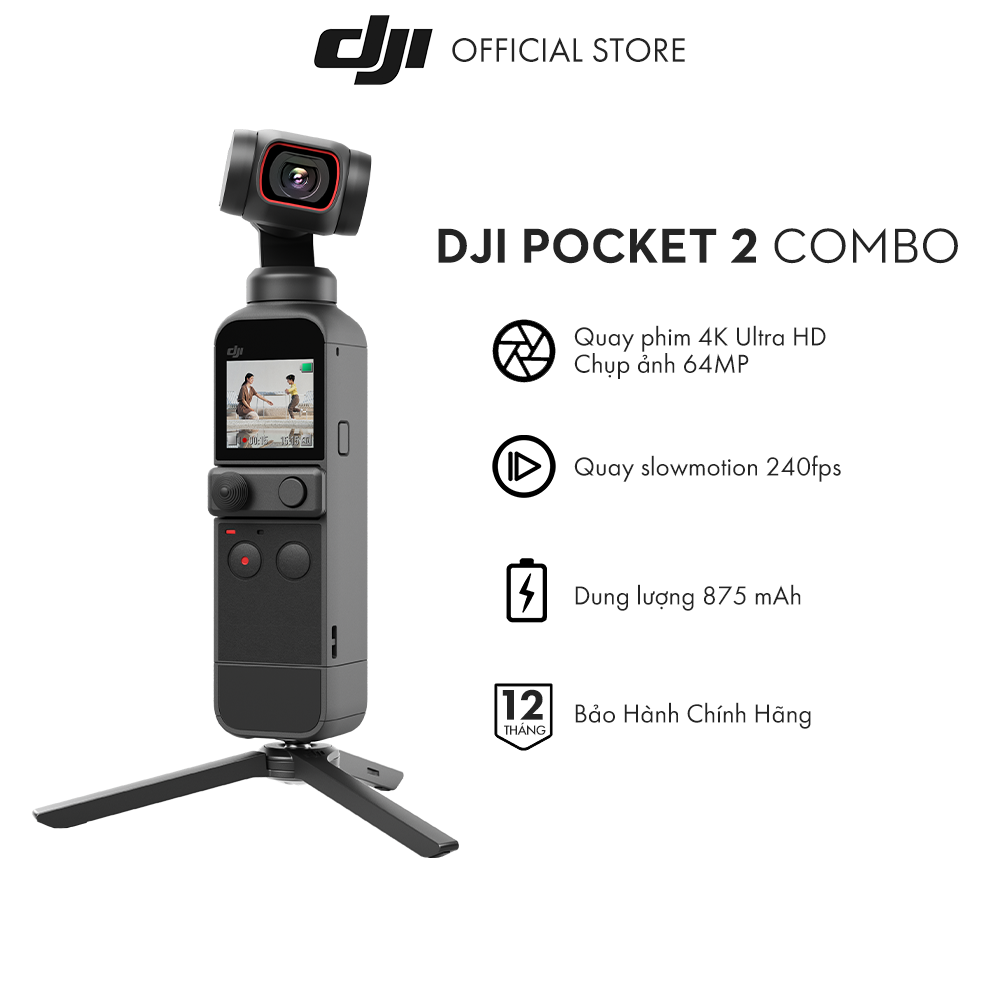 DJI Osmo Pocket 2 Combo Máy quay phim Chống Rung 4K 60fps Hàng chính hãng