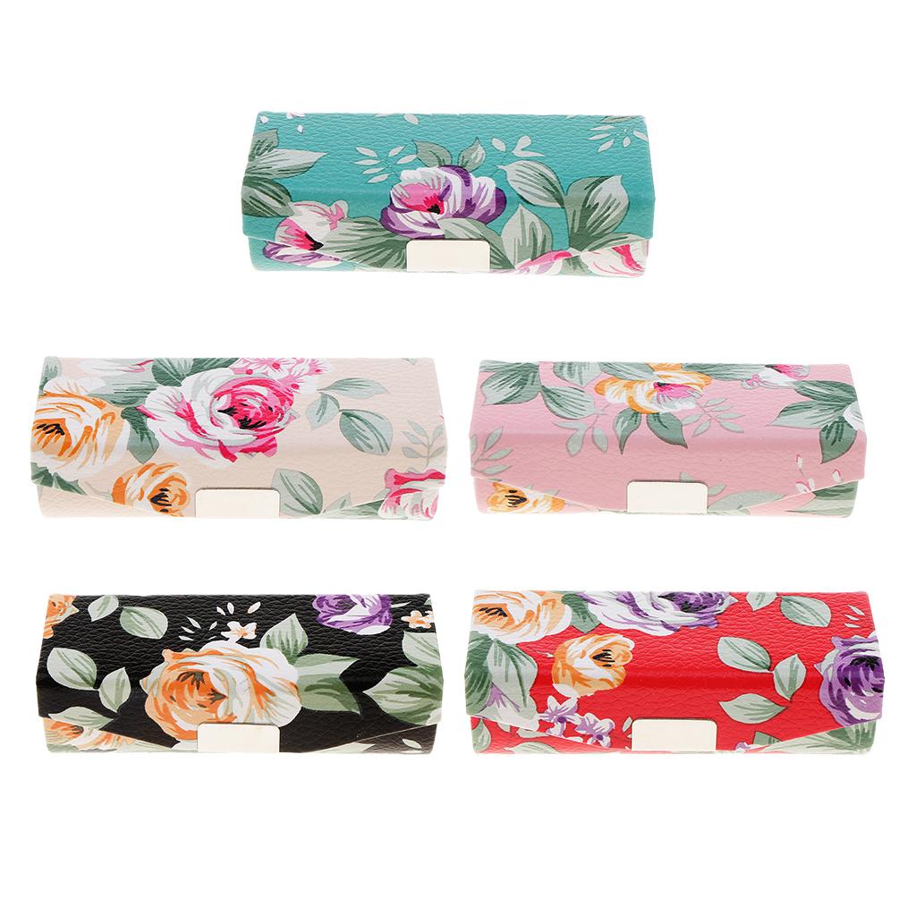 Leather Jewelry Makeup Lipstick Holder Case With Mirror Beauty Flower Pattern