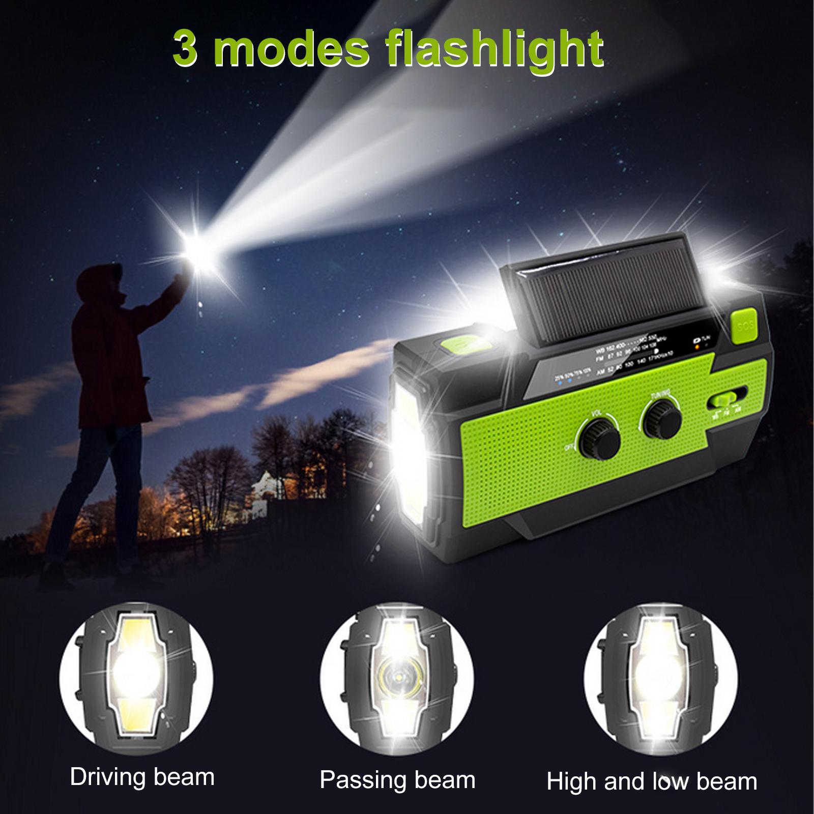 Portable AM/FM and NOAA Radio Outdoor Solar Emergency Hand Crank Radio Reading Light Motion Sensor Light with LED Flashlight SOS Alarm 4000mAh Battery USB Output