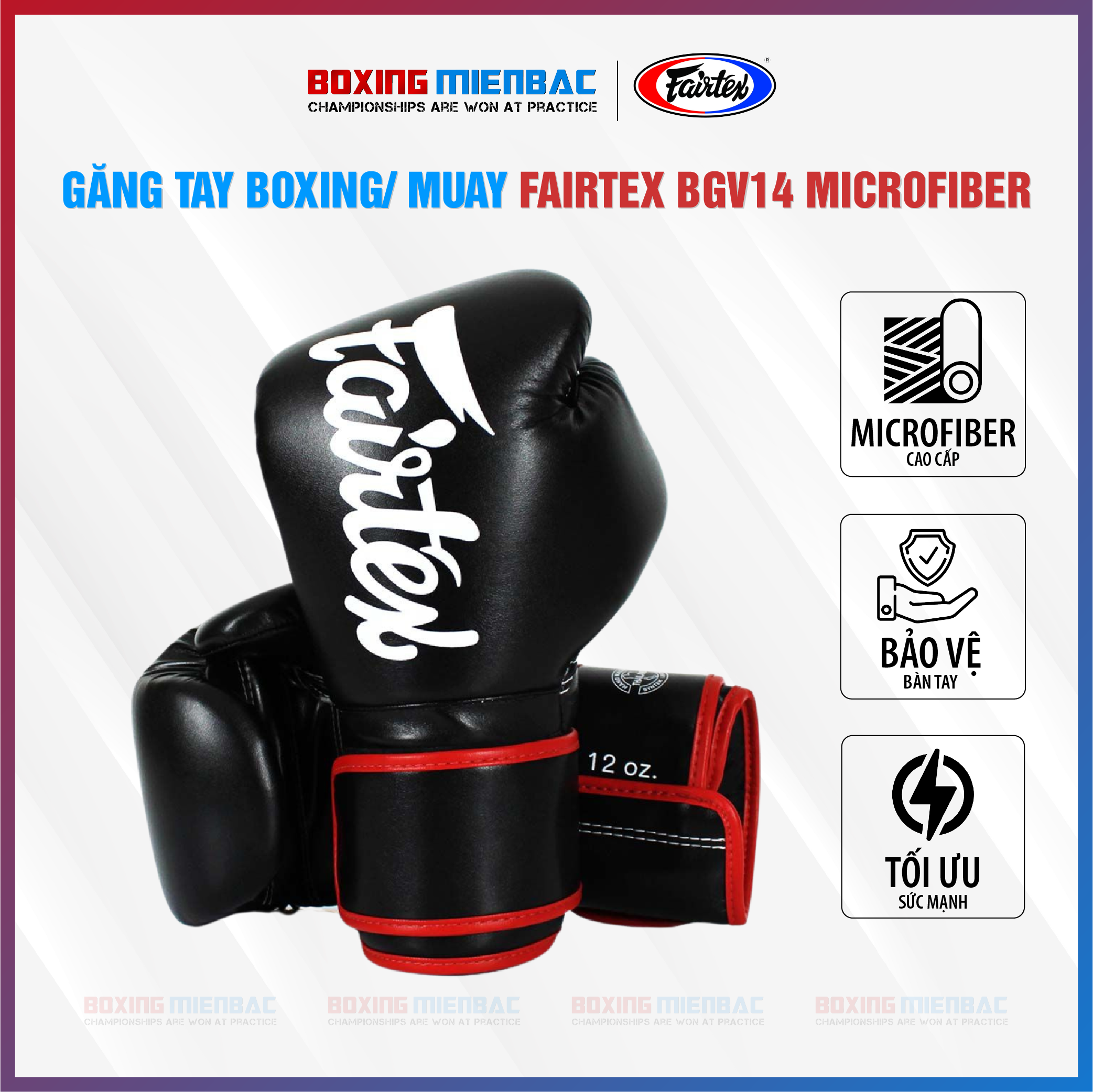 Găng Tay Fairtex Bgv14 Microfiber Leather Đen Đỏ (Made in ThaiLand) - Boxing/ MuayThai/ Kickboxing Training