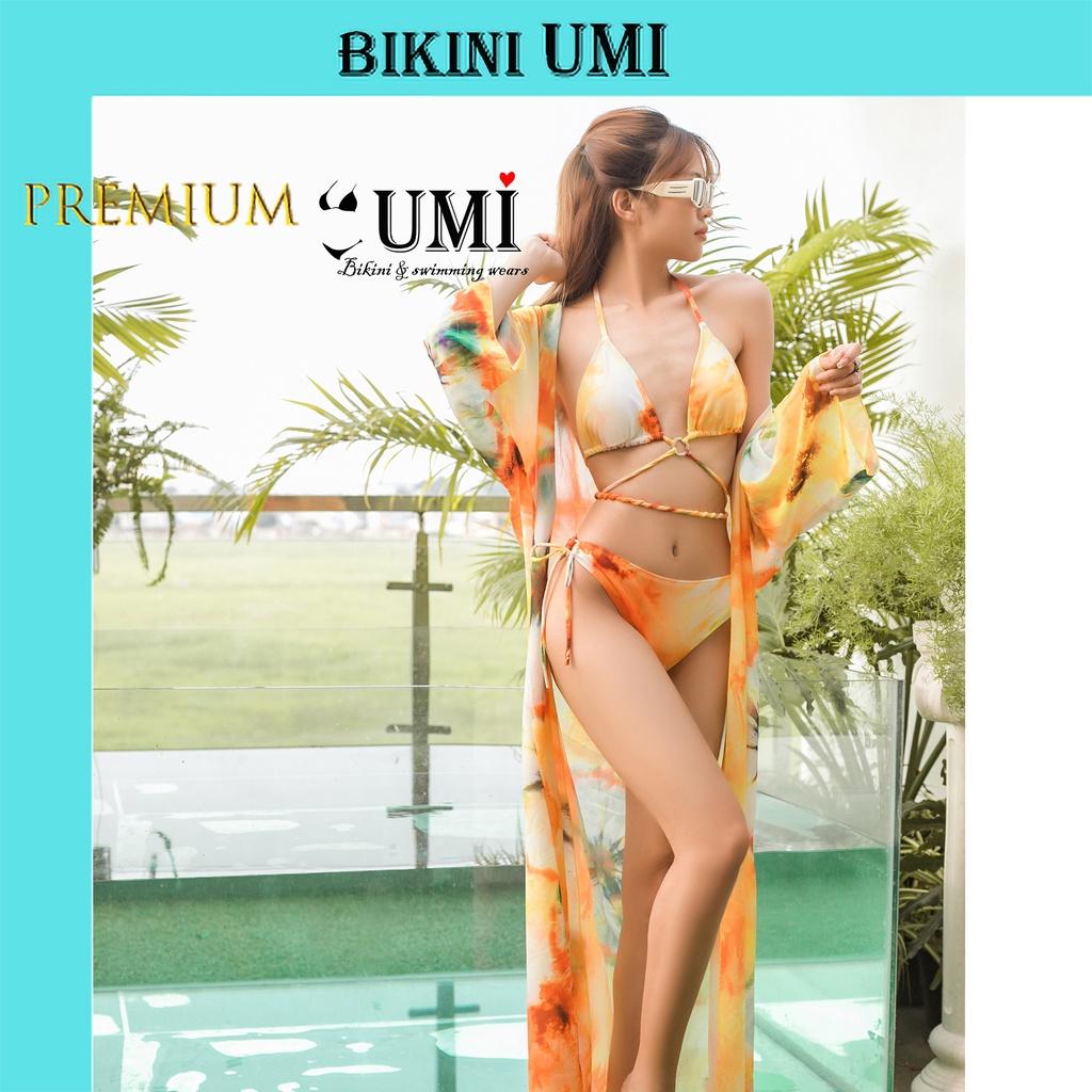 BIKINI 2 MẢNH HỌA TIẾT LÁ VÀNG KÈM ÁO CHOÀNG BIKINISTORE
