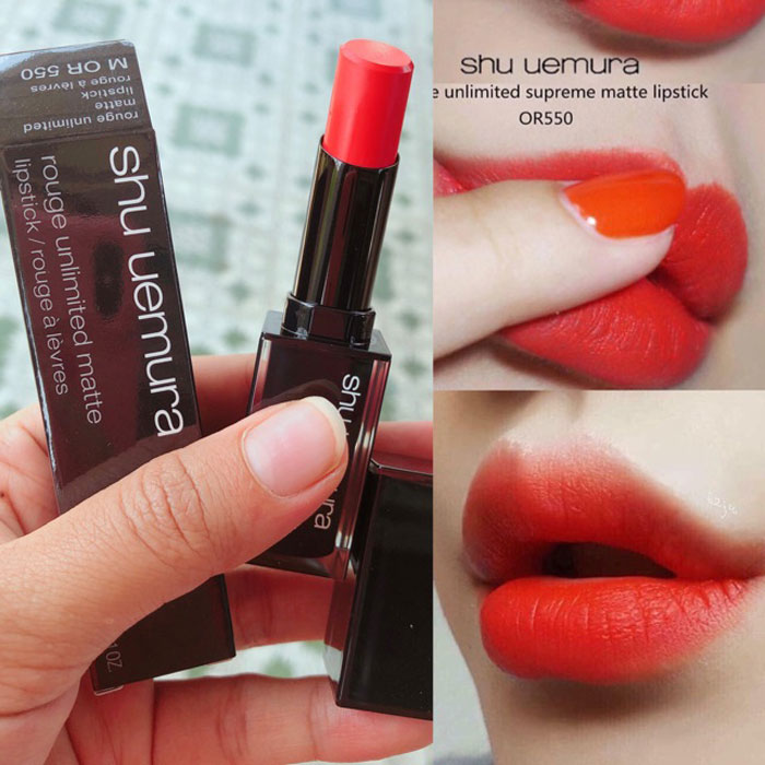 Son Shu Uemura Rouge Unlimited Matte M OR 550 Màu Đỏ Cam - Thiên Cam (Chất Son Lì)