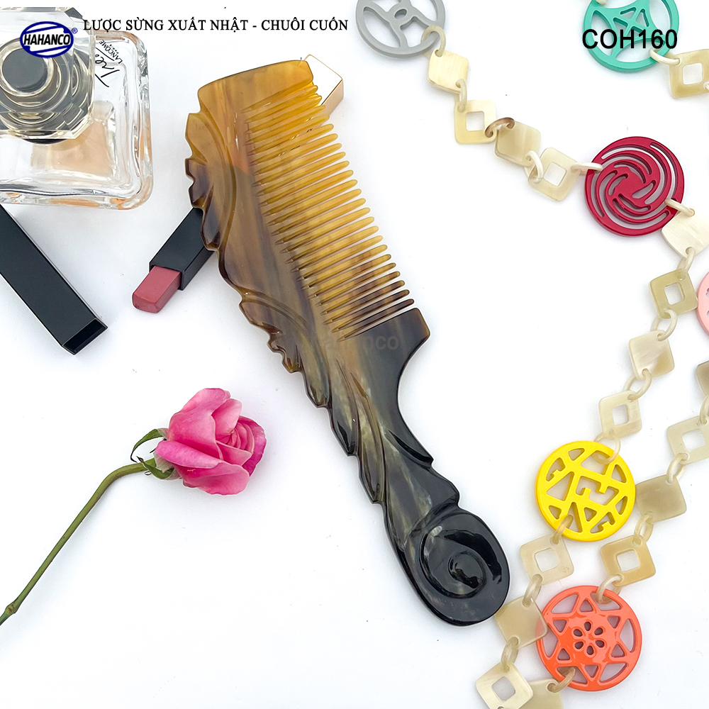 Lược Sừng Vân Nưa Chuôi Cuốn Họa Tiết Uốn Lượn Sắc Sảo, Chăm sóc tóc - COH160