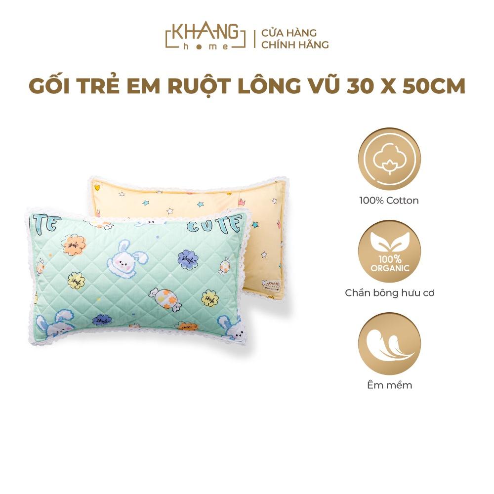 Gối Trẻ Em Ruột Lông Vũ Cao Cấp Khang Home - An Toàn Êm Ái Và Thoáng Mát Cho Bé - Size 30x50cm