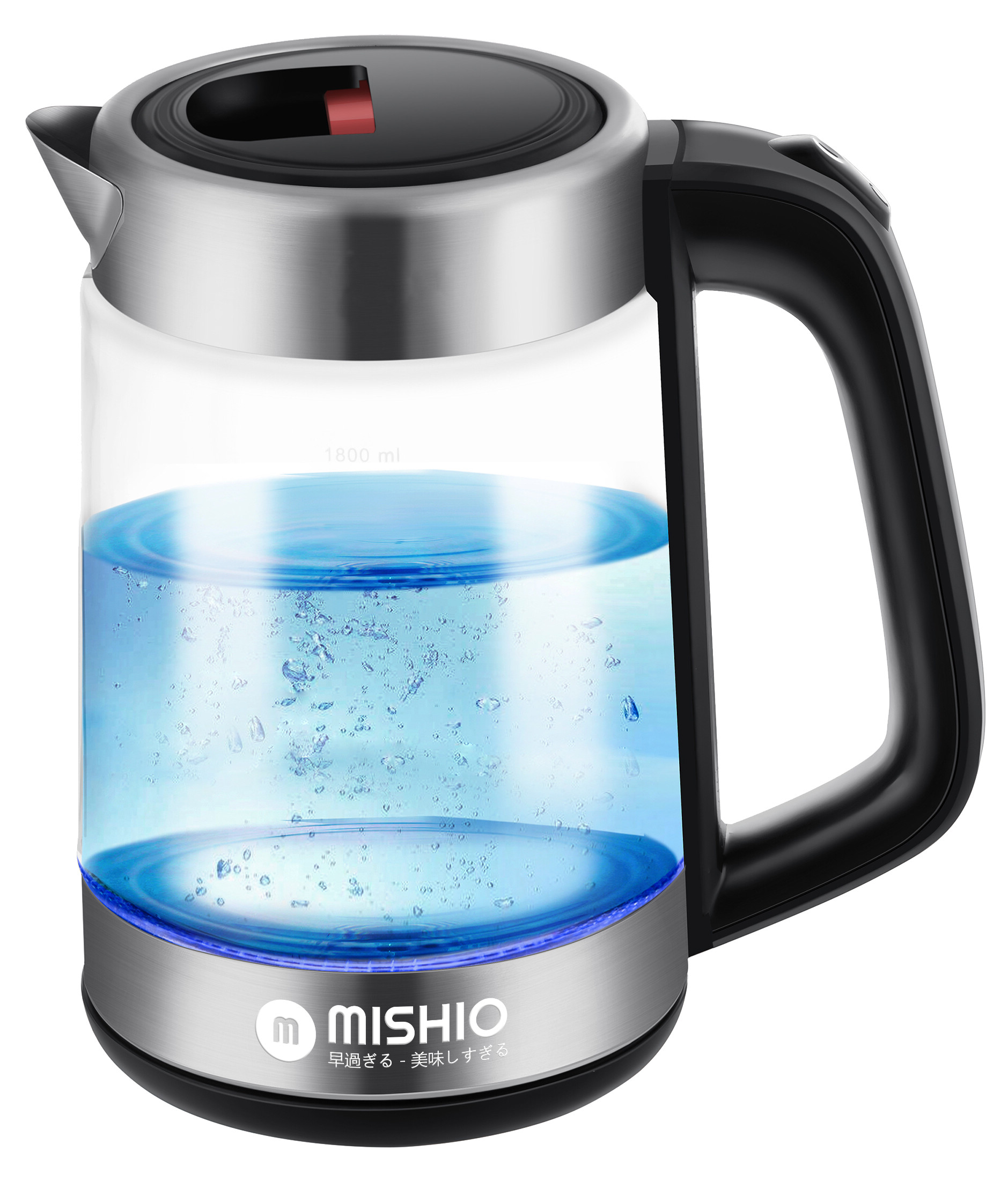 Bình đun 1.8L thủy tinh borosilicate mâm inox 304 Mishio MK341 - Hàng chính hãng