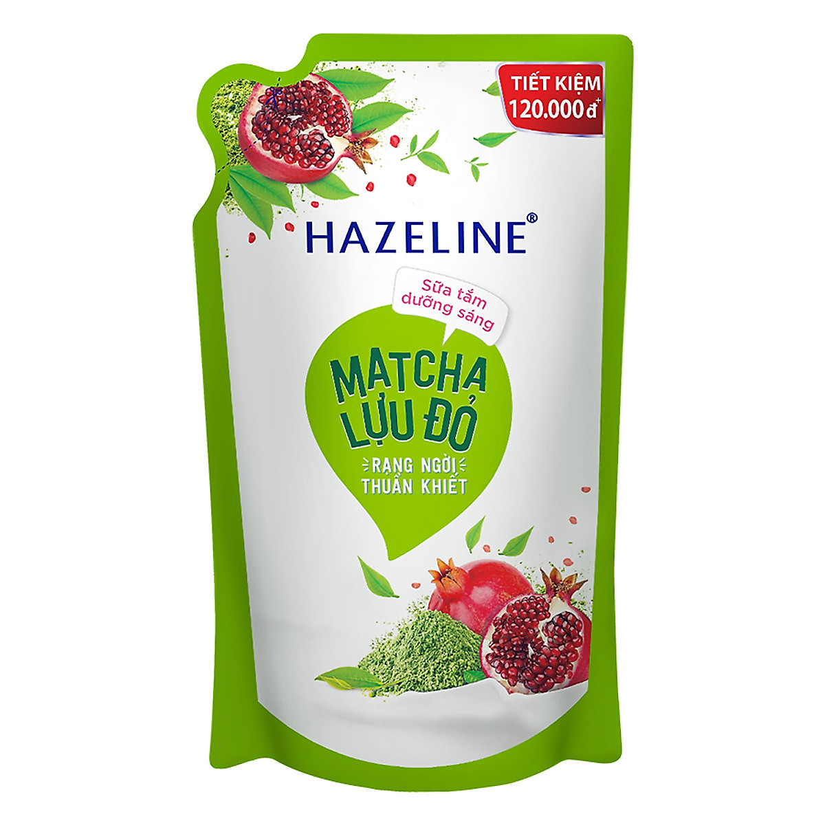 Sữa tắm Hazeline Dưỡng Thể Trắng Sáng & Mịn Da Từ Thiên Nhiên Matcha Lựu Đỏ Túi 900g