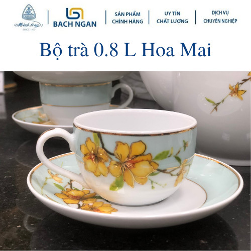 Bộ Ấm Trà Minh Long Jasmine 0.8 L Camelia Hoa Đào - Hoa Mai bằng sứ, hàng đẹp cao cấp, sang Trọng đãi khách, tặng quà tết - Bộ ấm chén