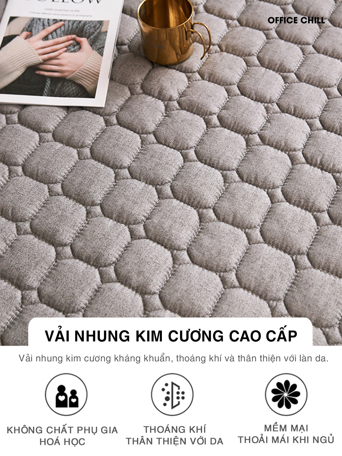 Chiếu Đệm Ngủ Văn Phòng OFFICE CHILL Tấm Đệm Lót Ngủ Chần Bông Microfiber Kháng Khuẩn Thoáng Khí Xếp Gọn