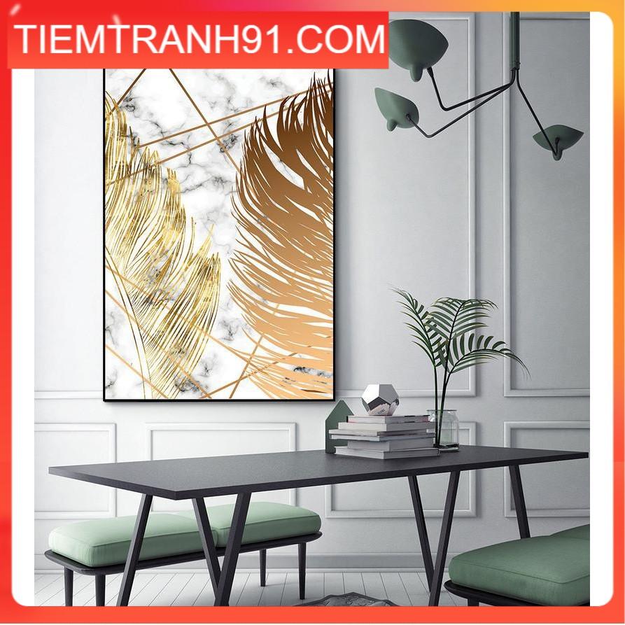 Tranh Canvas Cao Cấp | Tranh trừu tượng Luxury gold foil Palm leaves, marble background, Black and golden leaves