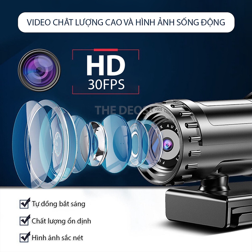 | Xuất Khẩu Mỹ | - Webcam Full HD 720p / 1K / 2K / 4K / 8K Camera Máy Tính / Laptop Tự Động Lấy Nét - The Deosd WC - Hàng Chính Hãng