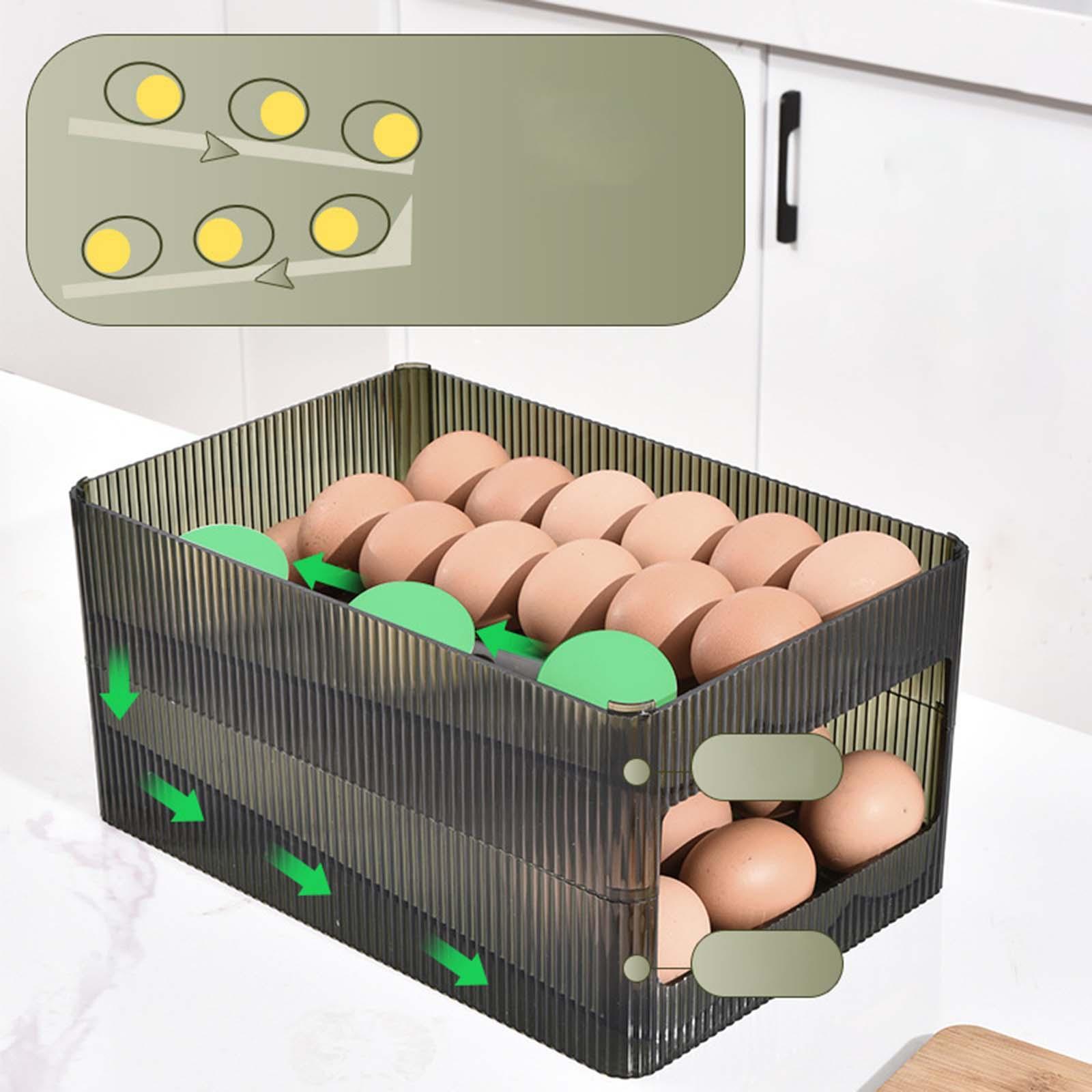 Automatic rolling eggs Holder Storage Box Reusable with Lid Egg Storage Drawer Egg Storage Organizer Bin for Refrigerator