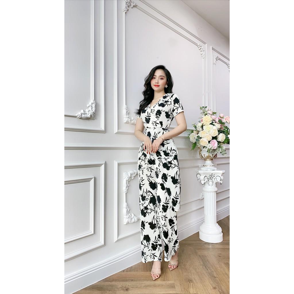 JUMPSUIT NỮ THIẾT KẾ VẠC XÉO CỔ V TAY CON - SJ847
