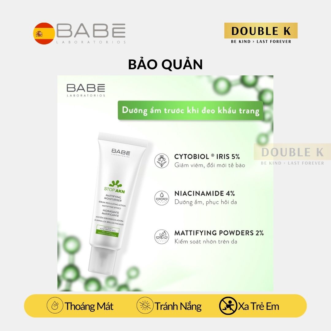 Kem Dưỡng Cho Da Dầu Mụn BABE Stop AKN Mattifying Moisturiser - Kiềm Dầu, Giảm Mụn - Double K