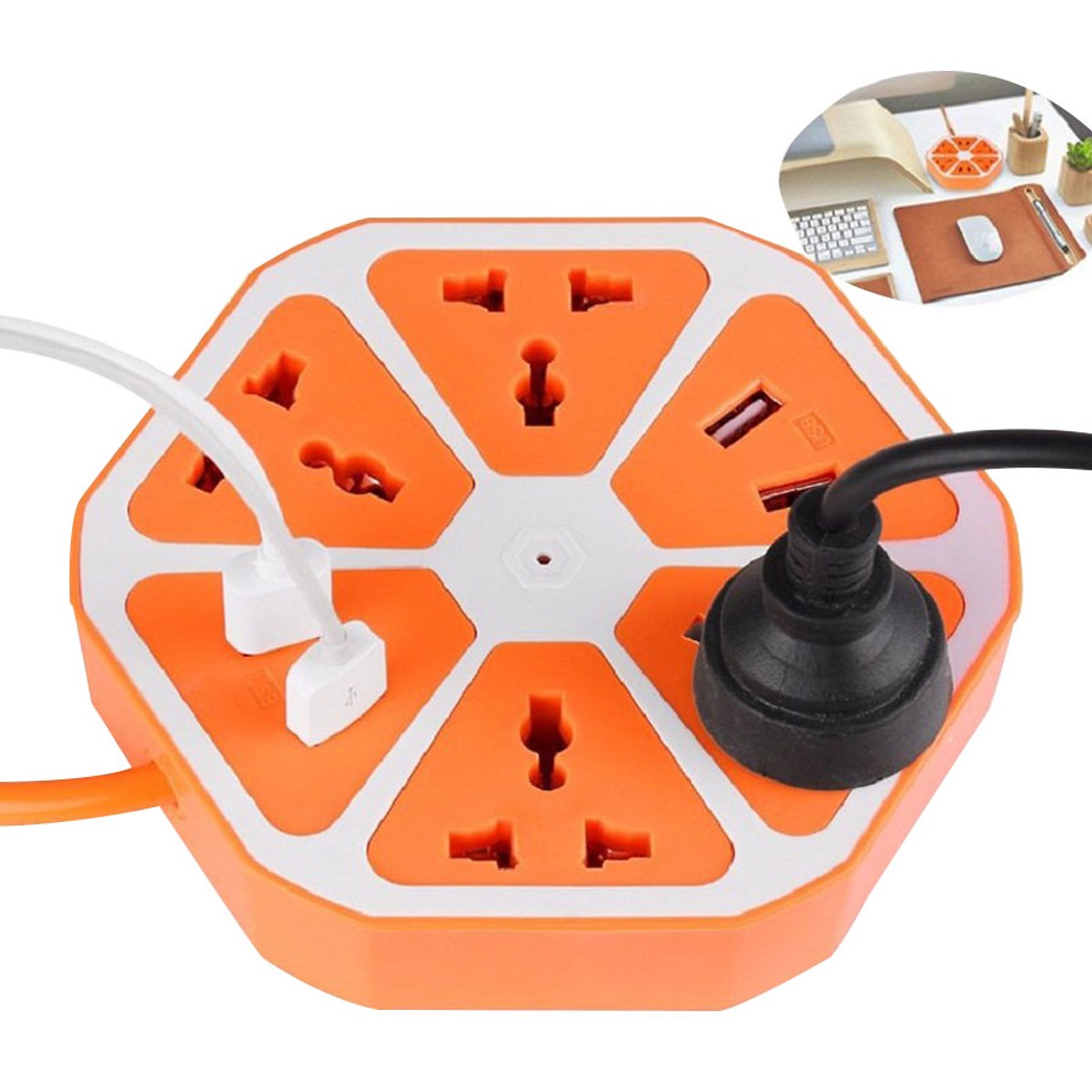 Ổ cắm điện hình quả cam có 4 cổng usb