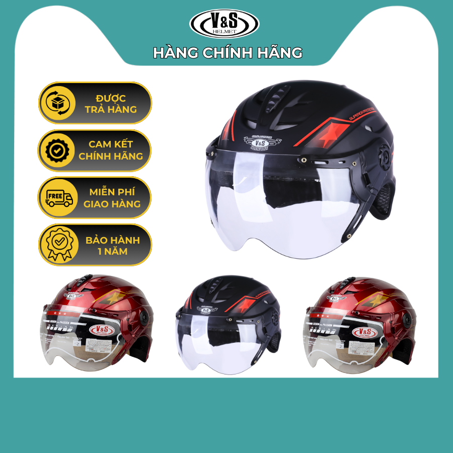 Mũ Bảo Hiểm 1/2 V&amp;S VS06K - Hàng Chính Hãng Bảo Hành 12 Tháng - Sản Phẩm Thời Trang Và Cao Cấp