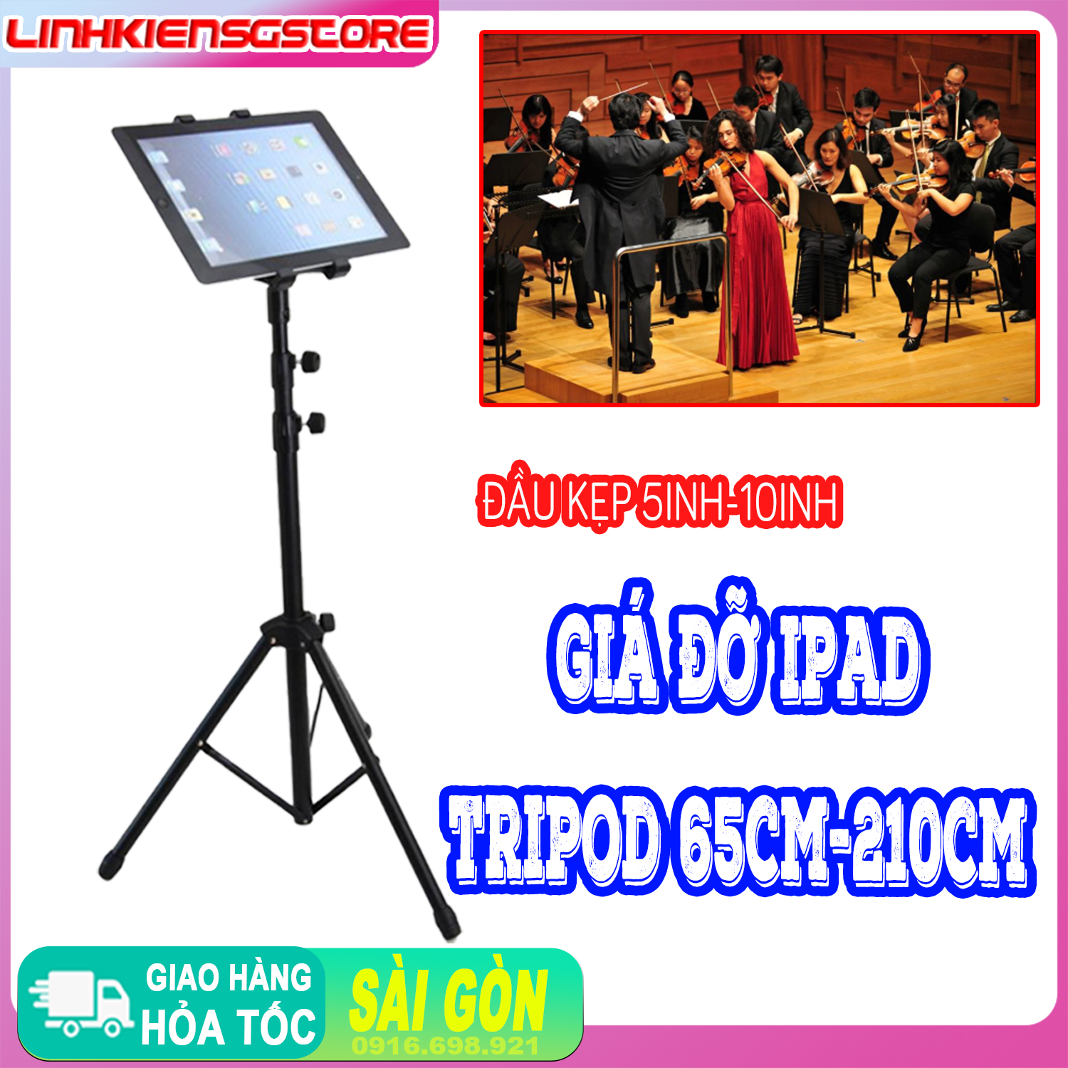 Giá đỡ Ipad điện thoại tripod chân thép 2m điều chỉnh được tối đa 10 inh