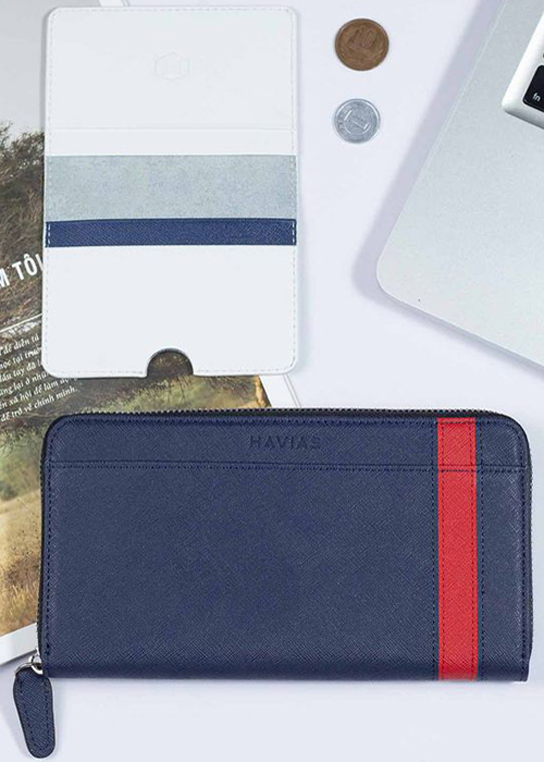 Bộ Ví The Viva Zipped Long & Harp Mini Wallet Navy White