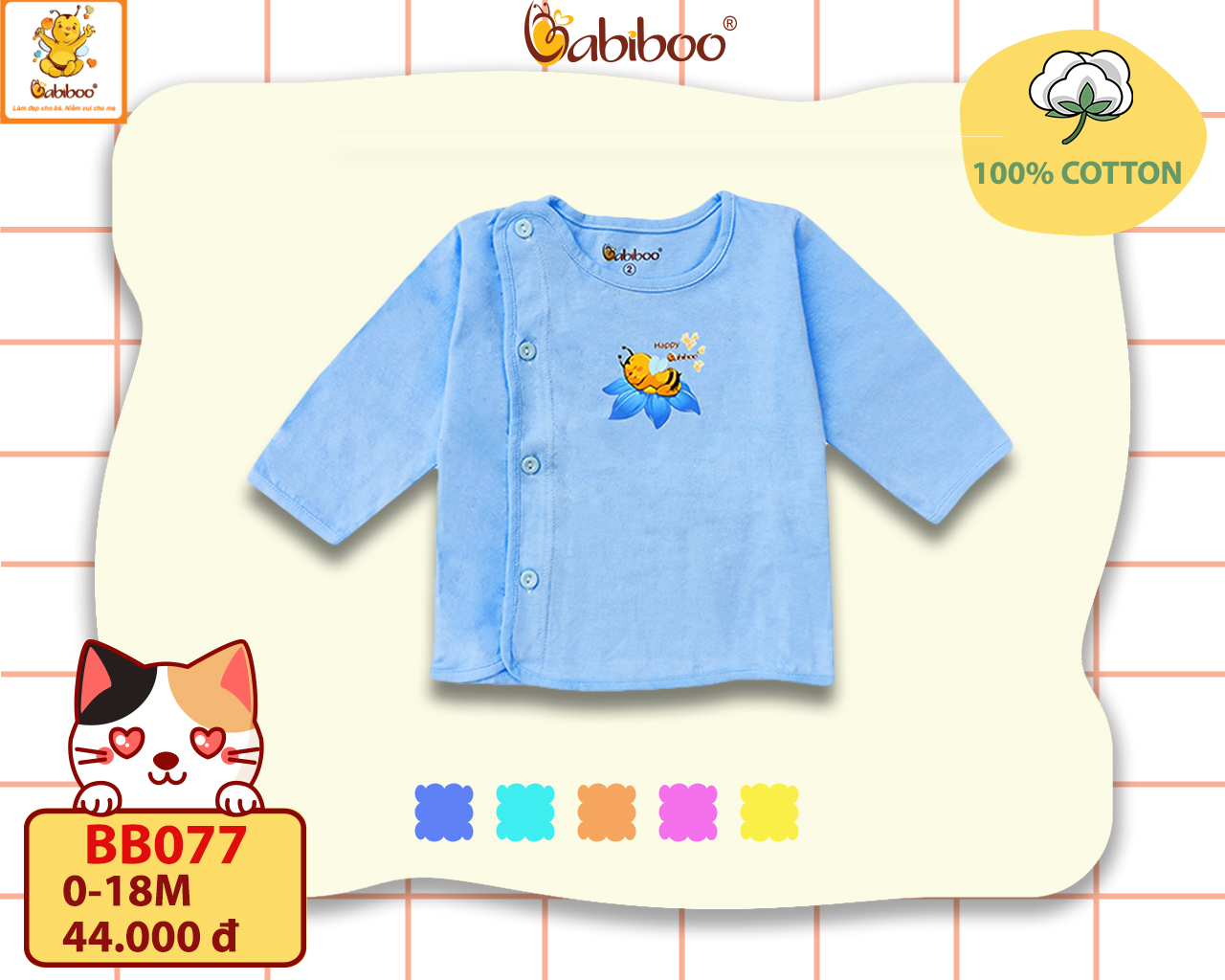 Áo sơ sinh cho bé Babiboo áo tay dài trơn màu vải cotton mềm mịn BB77