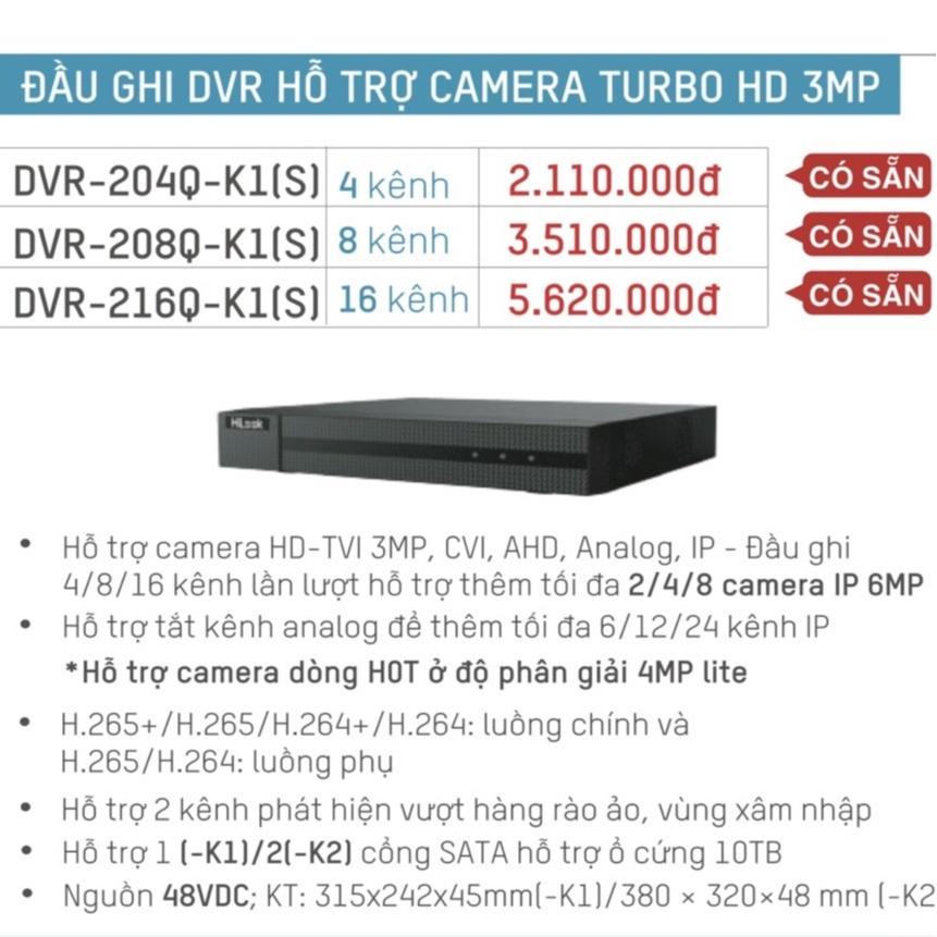 Đầu ghi hình TVI-IP 8 kênh HILOOK DVR-208Q-K1(S) - Hàng chính hãng