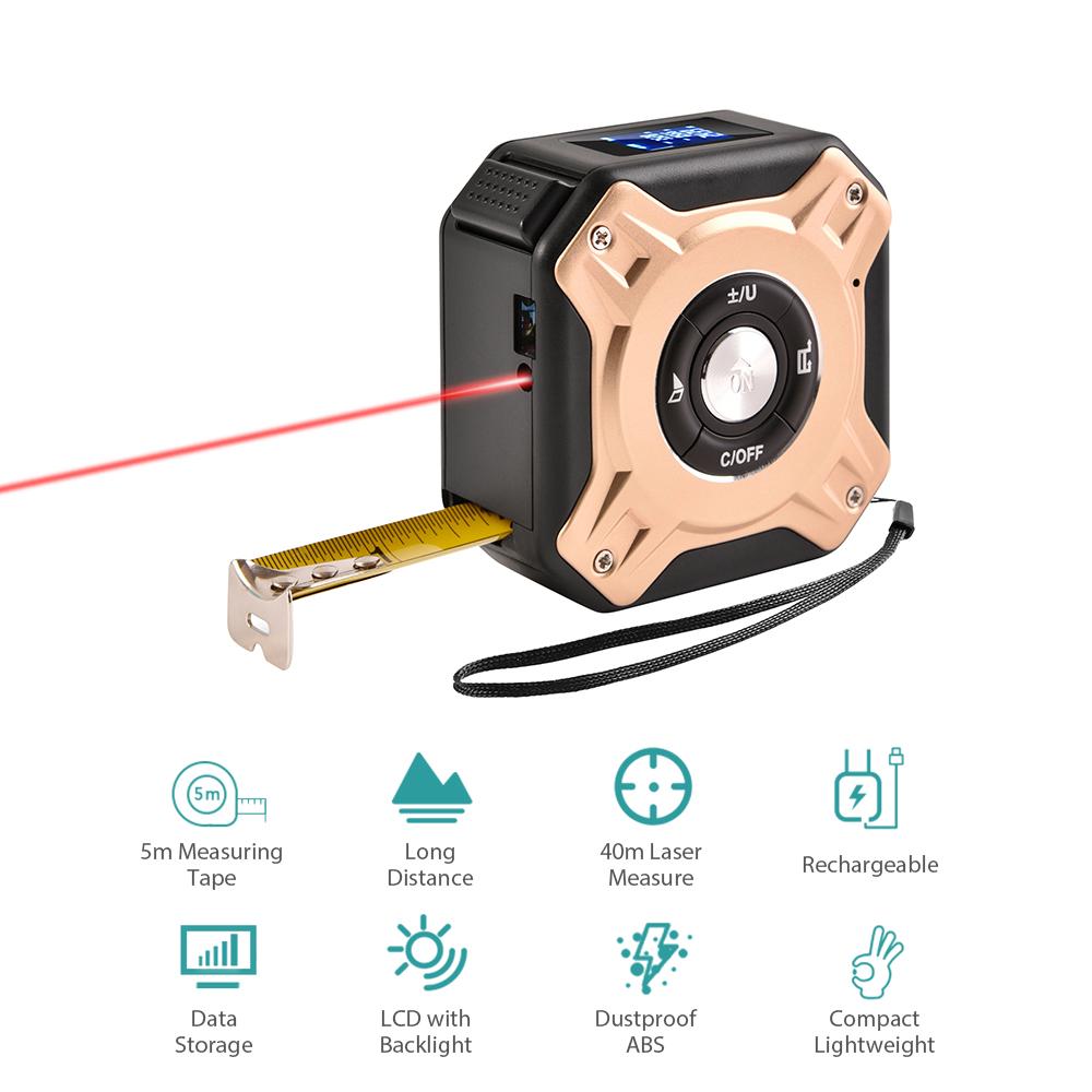 3 in 1 Laser Tape Measure Digital Ranger Finder 16Ft Measuring Tape 131Ft Rechargeable Multi Function Laser Measure Distance/ Area/ Volume/ Pythagorean, Unit Switching, Data Storage