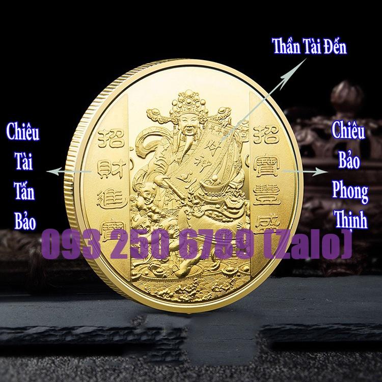 Đồng Tiền Xu Hình Thần Tài Khai Lộc - Cá Chép Phong Thuỷ May Mắn , tặng kèm túi gấm đỏ, Tiền lì xì tết 2023 , NELI