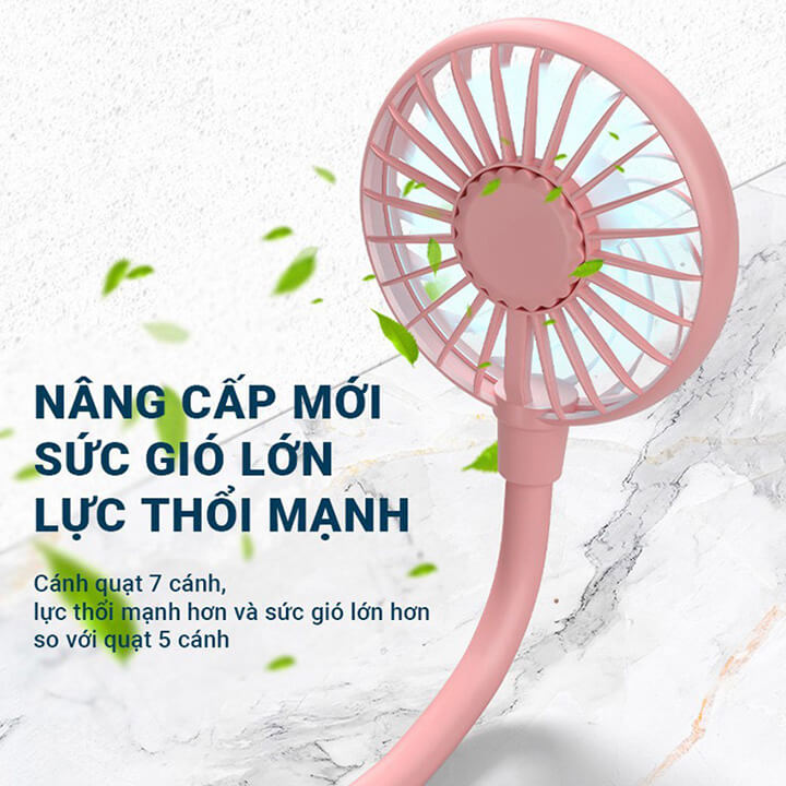 Quạt đeo cổ mini sạc tích điện 14 cánh cao cấp, Quạt mini treo cổ 3 mức gió điều chỉnh 360 độ giá rẻ phong cách