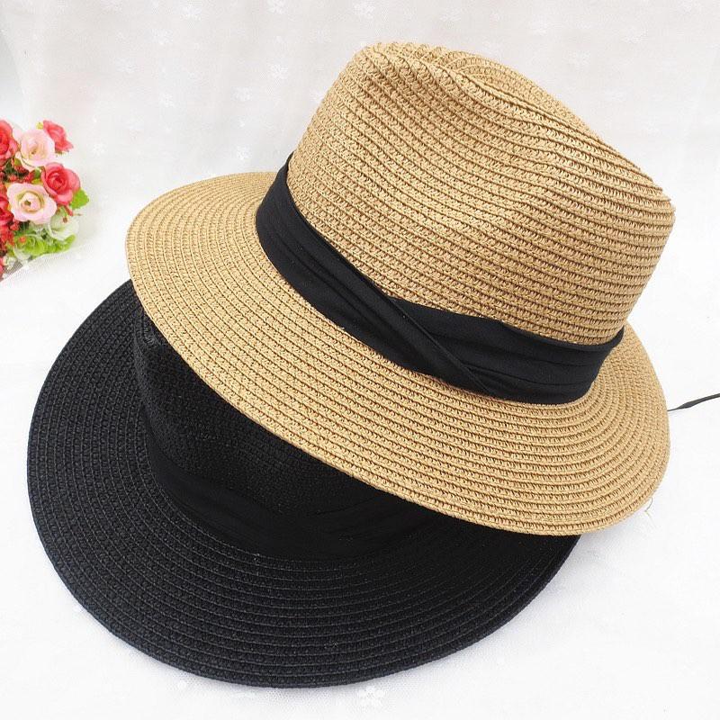 Mũ cói đai đen Unisex- Nón đi biển unisex có đai