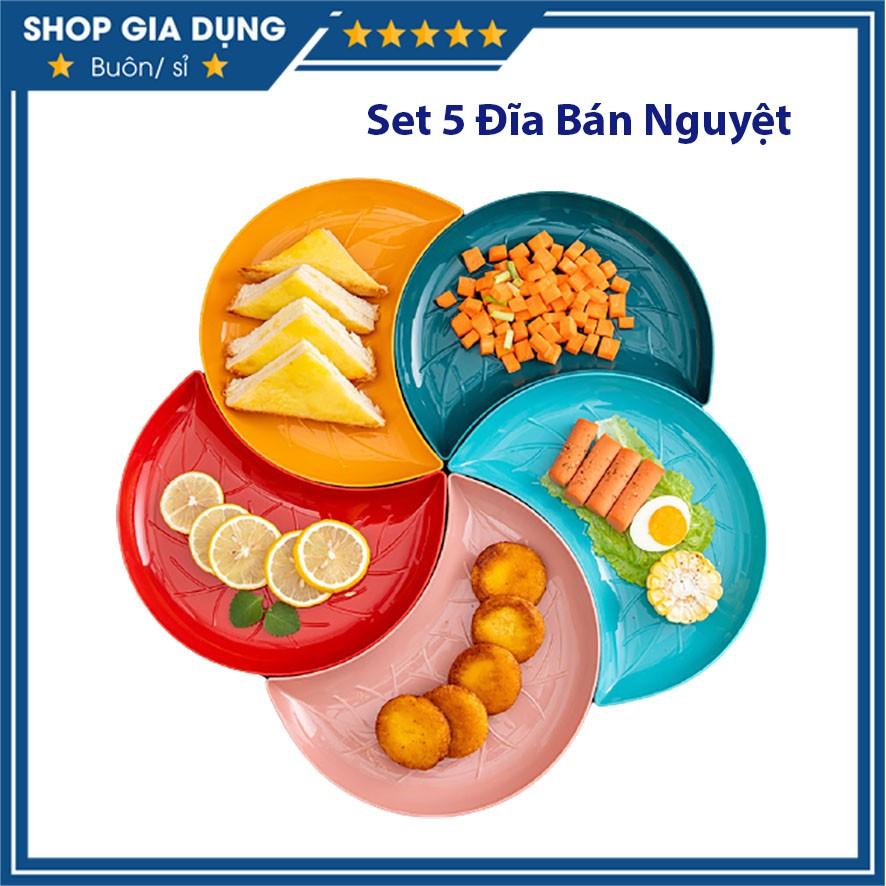 Set 5 Đĩa Nhựa Bán Nguyệt Trang Trí Bàn Ăn Mix Màu Siêu Xinh, Đĩa Nhựa Decor Bàn Ăn